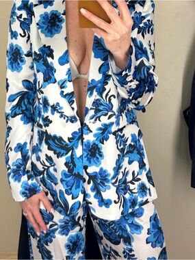 Christian Lacroix Blue and White Floral Satin Pant